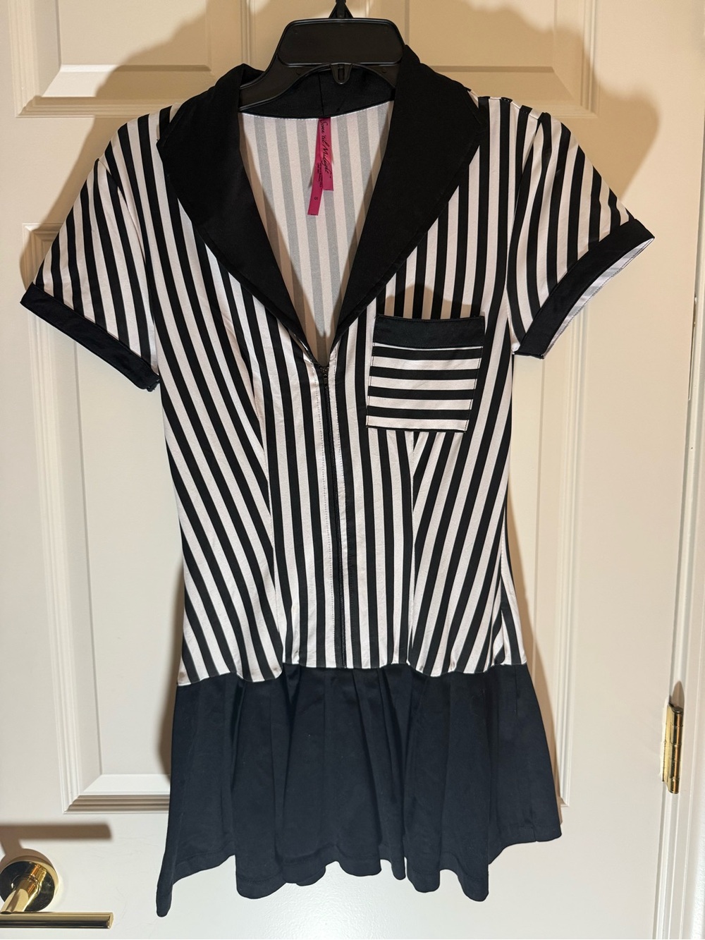 Black White Striped Mini Dress with Contrast Collar referee costume Halloween